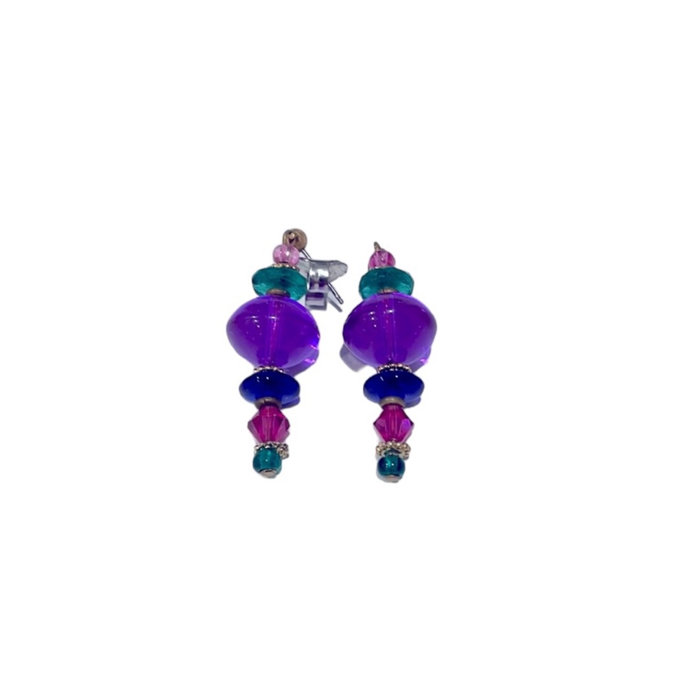 Vintage Glass Bead Earrings in Pinks, Purples and Blues. EUC